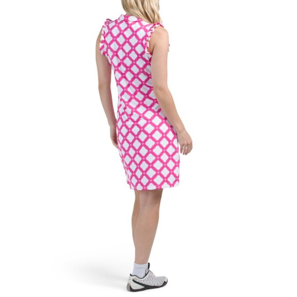 G LIFESTYLE Geo Upf 50 Short Sleeve Polo Mini Dress With Gold Tone Buttons - Picture 2 of 2